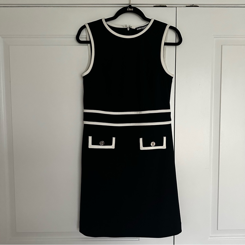 Karl Lagerfeld Black and White Contrast Trim Dress - Picture 2 of 8